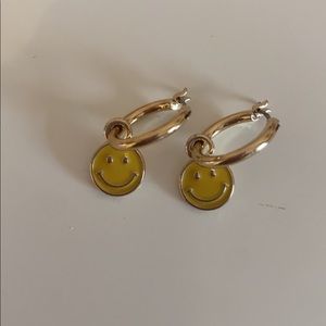 Smiley face gold hoop earrings